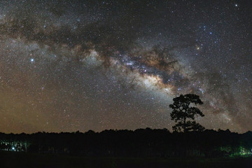 Panorama milky way galaxy with stars and space dust in the universe, Long exposure photograph, with...