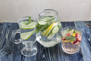 Detox water with different fruits. Health and body cleansing.