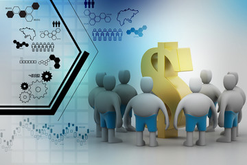 3D people around dollar sign