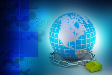 Earth in silver chains closed to padlock