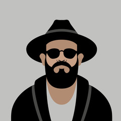 hipster face  front side  vector style flat