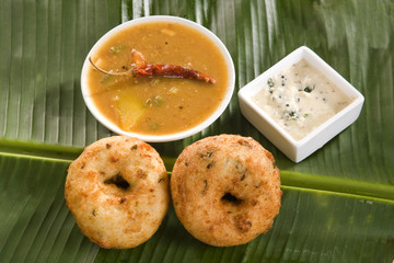 Sambar with vada with Coconut Chutney
