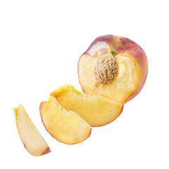 Peach on white isolated background. Tasty and healthy food.