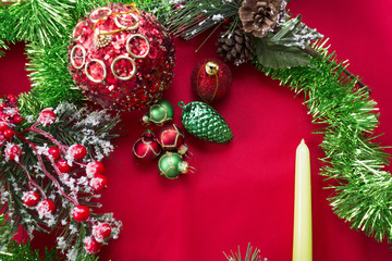 Christmas background with Christmas decorations. Holiday card. Christmas time.