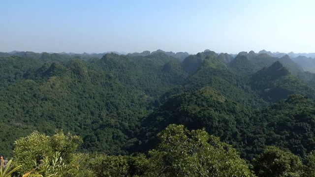 Beautiful views of Cat Ba Island from the observation deck at Ngu Lam peak. Cat Ba National Park is a visually stunning and ecologically diverse national park. 
