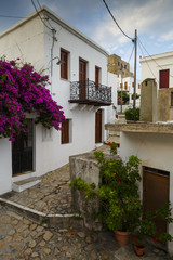 Streets of Chora village on Skyros island in Greece early in the morning.
