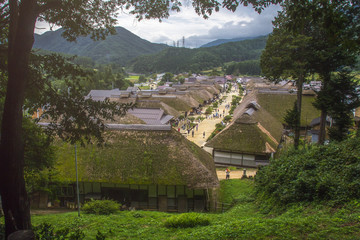 Fototapeta na wymiar FUKUSHIMA,JAPAN - SEPTEMBER 7, 2013: Ouchijuku is a former post town along the Aizu-Nishi Kaido trade route, which connected Aizu with Nikko during the Edo Period.