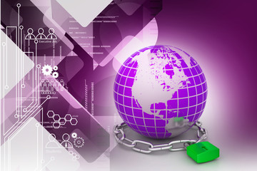 Earth in silver chains closed to padlock