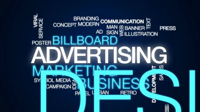 Advertising animated word cloud, text design animation.