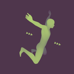 Fototapeta na wymiar Man falling down. Jumping Man. 3D Model of Man. Human Body. Sport Symbol. Design Element. Vector Illustration.