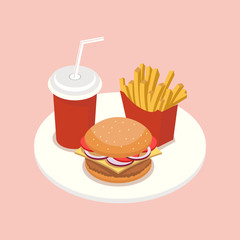 Fast food isometric vector illustration