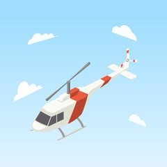 Helicopter white and red color isometric vector