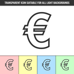 Simple outline transparent euro sign icon on different types of light backgrounds