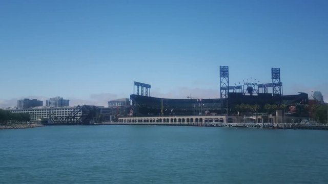San Francisco, California - June, 2017 - Medium shot of the ball park and South Beach Harbor Marina seen from the bay.