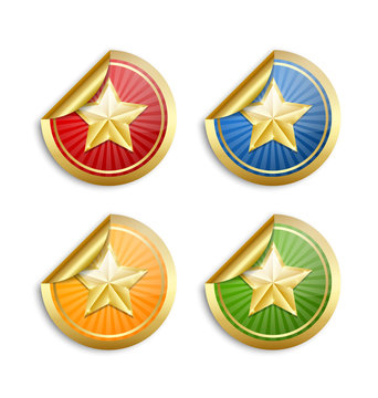Set of golden star stickers for custom design purposes placed on white background