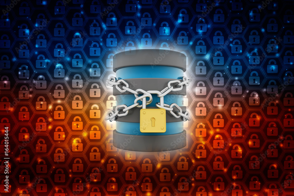 Poster 3d rendering database storage data base protection lock