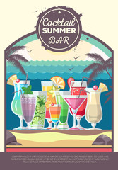 Flat style design of cocktail summer bar. Cocktail menu