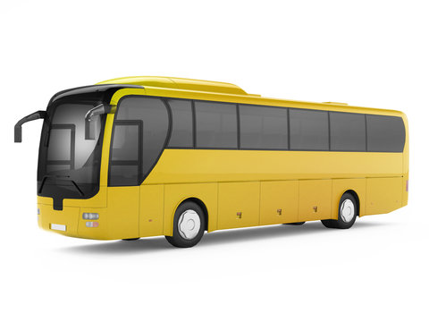 Yellow big tour bus isolated on a white background. 3D rendering