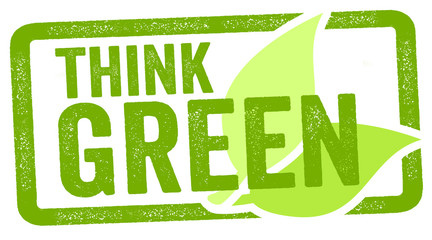 Stempel mit Der Umwelt zuliebe Think Green und biologisch abbaubar - obrazy, fototapety, plakaty