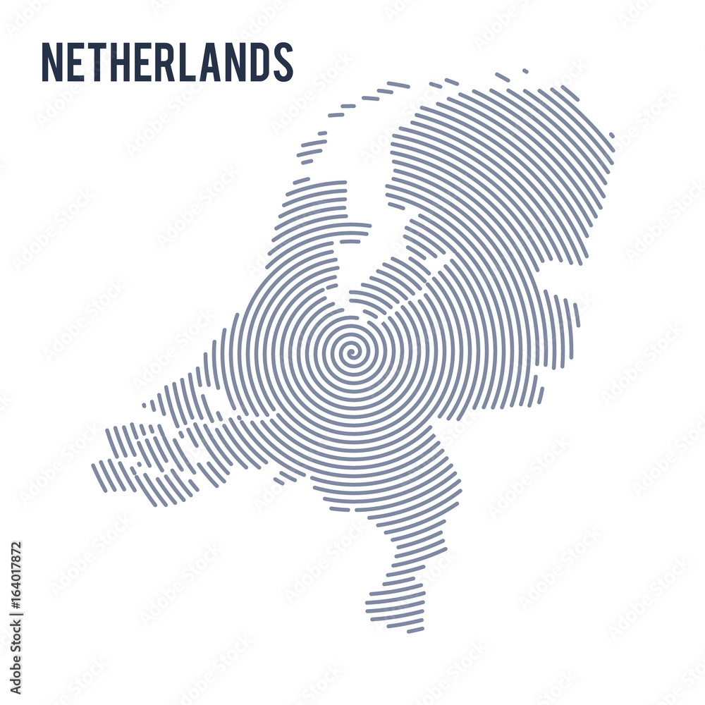 Wall mural vector abstract hatched map of netherlands with spiral lines isolated on a white background.