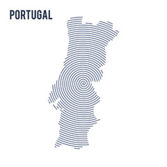 Vector abstract hatched map of Portugal with spiral lines isolated on a white background.