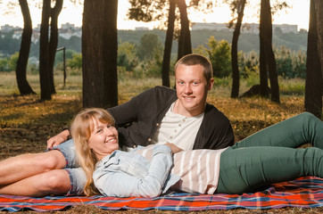 young couple in love in park