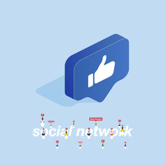 3D button of social networks in isometric. Icon of social network thumb to the top. Vector illustration EPS 10