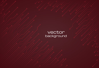 Abstract technological dark red background with elements of the microchip. Circuit board background texture. Vector illustration.
