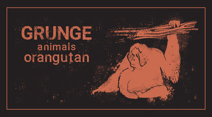 Silhouette Orangutan In Grunge Design Style Animal Icon Vector Illustration © mast3r