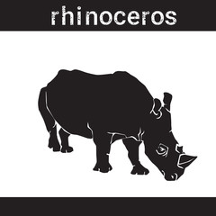 Silhouette Rhino In Grunge Design Style Animal Icon Vector Illustration