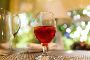 Red strawberry drink on the table in the restaurant