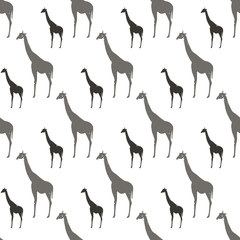 Seamless Pattern With Gray And Black Silhouette Giraffe Animals Ornament Vector Illustration