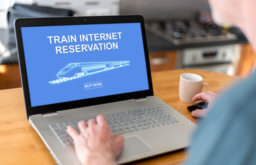 Fototapeta na wymiar Train internet reservation concept on a laptop