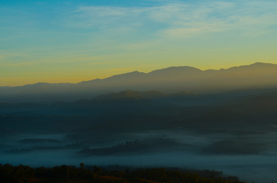 Colorful Sunrise over the mountain hills,Sunrise in mountains,Sunrise landscape © crazyass
