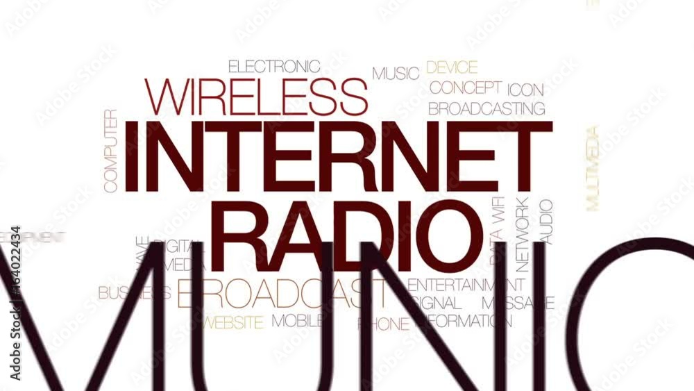 Poster internet radio animated word cloud, text design animation. kinetic typography.