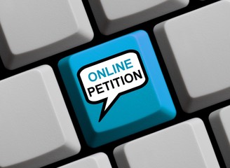 Tastatur mit Sprechblase: Online Petition - obrazy, fototapety, plakaty