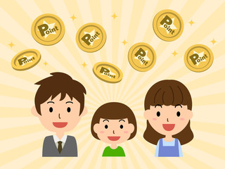 ポイントに喜ぶ家族