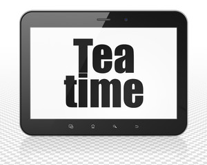 Timeline concept: Tablet Pc Computer with Tea Time on display
