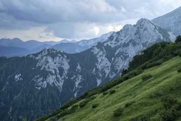 Fototapeta na wymiar Grassy slopes in alps