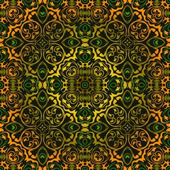 Ornate decor golden floral seamless fishnet pattern from green ornate lines. Luxury ornament in Eastern style.