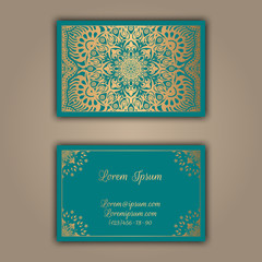 Luxury business cards with floral mandala ornament. Vintage decorative elements