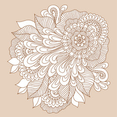 Beautiful doodle art floral composition. Henna tattoo flower template. Doodle floral drawing. Zentangle floral ornament