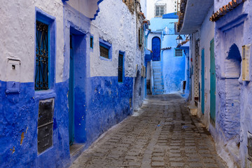 Fototapeta na wymiar Alley in the Blue City Chefchaouen, Morocco