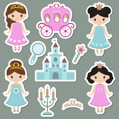 Collection of cute princess stickers.