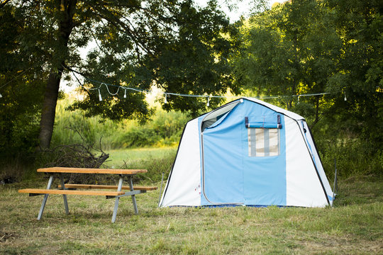 Camping Tent with woden bench