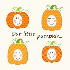 Fototapeta premium Cute Thanksgiving elements as retro fabric applique in traditional colors