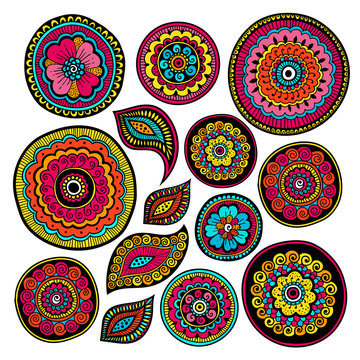 Set of Zentangle elements for your creation. Indian patterns. Doudle floral elements