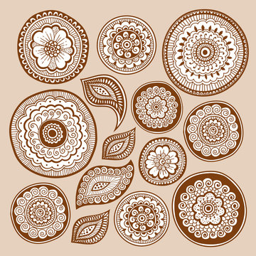 Henna tattoo doodle vector elements . Set of Zentangle elements for your creation