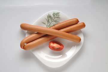 Sausages on a white background