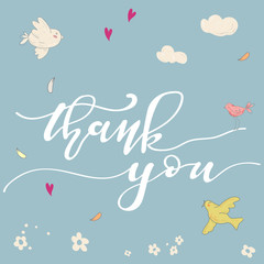 Hand sketched Thank you text as logotype, badge and icon. Thank You postcard, invitation, poster, banner template. Thank you lettering typography. Thanksgiving day card